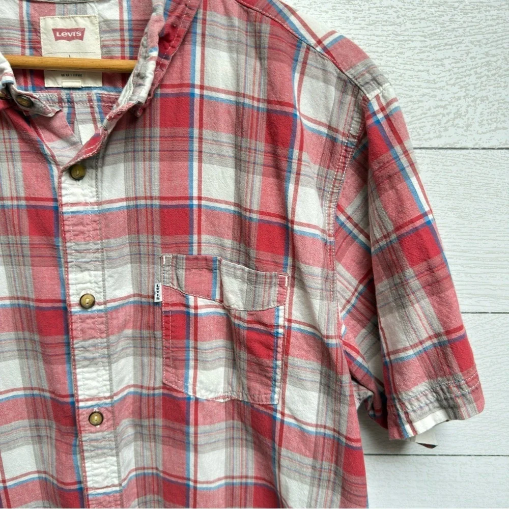 Levi’s | Cotton Red White Blue Plaid Short Sleeve Shirt – Vintage Americana | LG